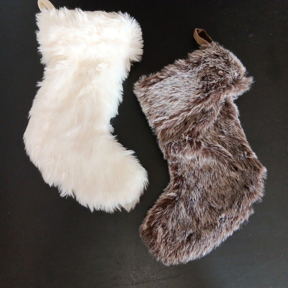 Target Wonderland Faux White & Brown Fur Christmas Stocking 17” Lined